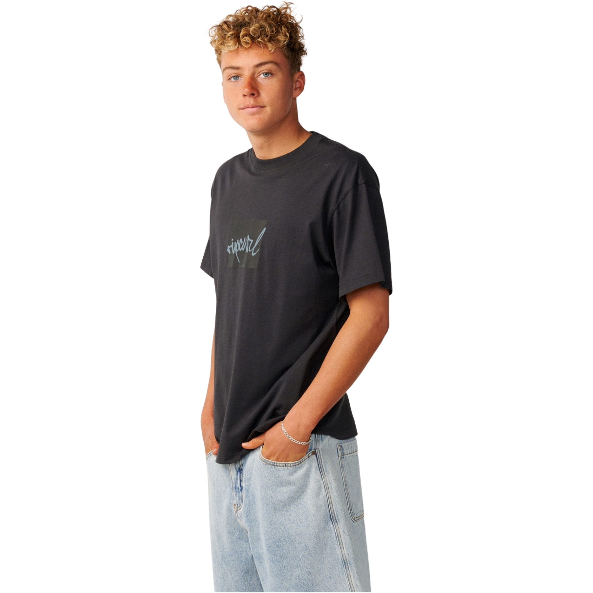 2026 Rip Curl Mens Rip Script Icon T-Shirt 0X8MTE - Washed Black